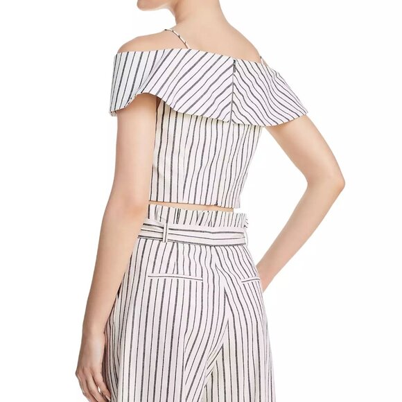Alice + Olivia Haydee Cold Shoulder White Striped Off Crop Top, Size 8 - Picture 2 of 16